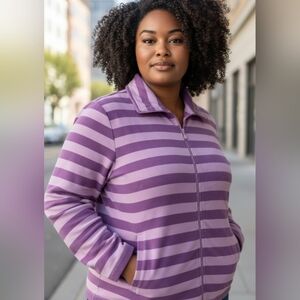 Sport Savvy 1X , plus size Women Top, Sweatshirt, zip, Purple, Lavander Stripe